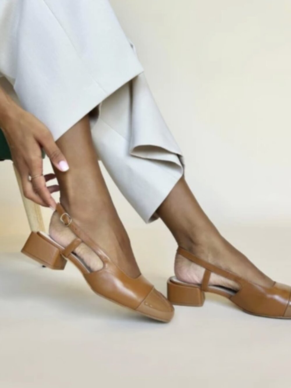 Sargasso & Grey Fern Tan Leather Slingbacks 39.5 - Picture 2 of 8